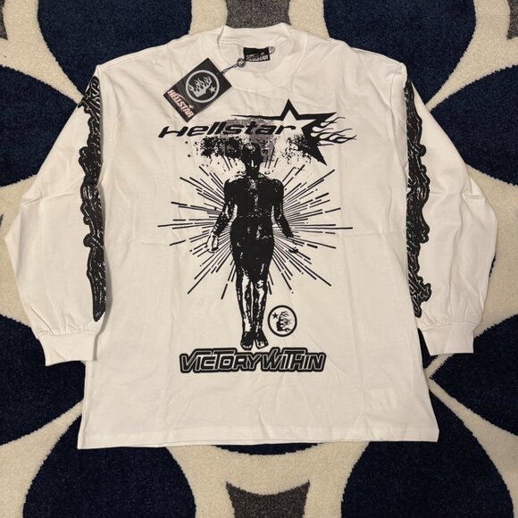 Hellstar Victory Within White Longsleeve Shirt Men’s Size Large - Picture 1 of 3